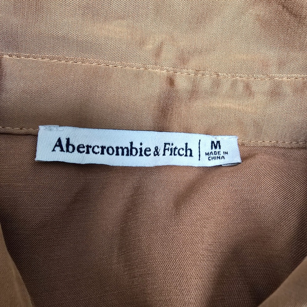 Abercrombie Fitch Gold Brown Mini Dress Satin Long Sleeves Button Front Medium - Picture 7 of 11